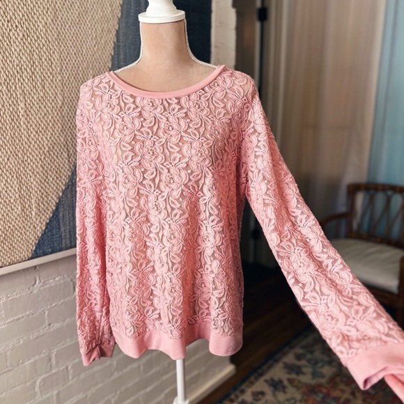 Cato Pink Lacey Floral Pullover Sweater - Picture 1 of 8